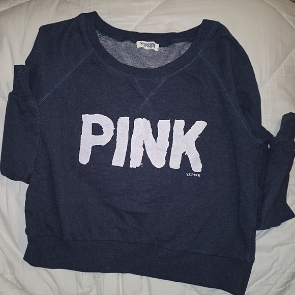 PINK Victoria's Secret Sweaters - PINK Victoria's Secret Dark Blue Cropped Sweater Size Small